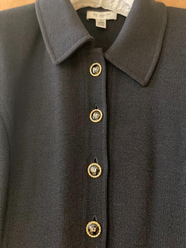 St John black 3/4 length gold SJ button detail coat