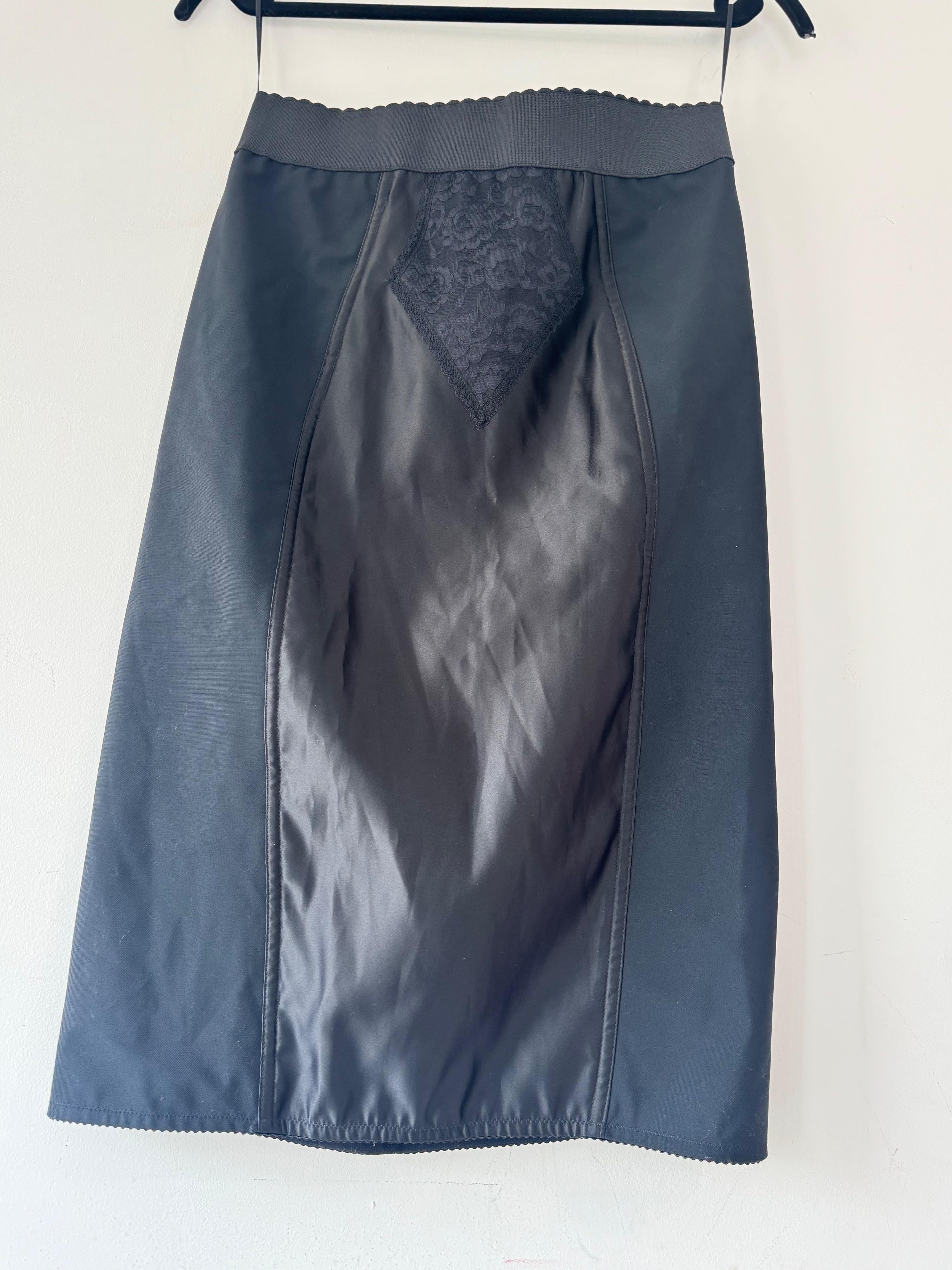 Black Powernet And Satin Midi Skirt
