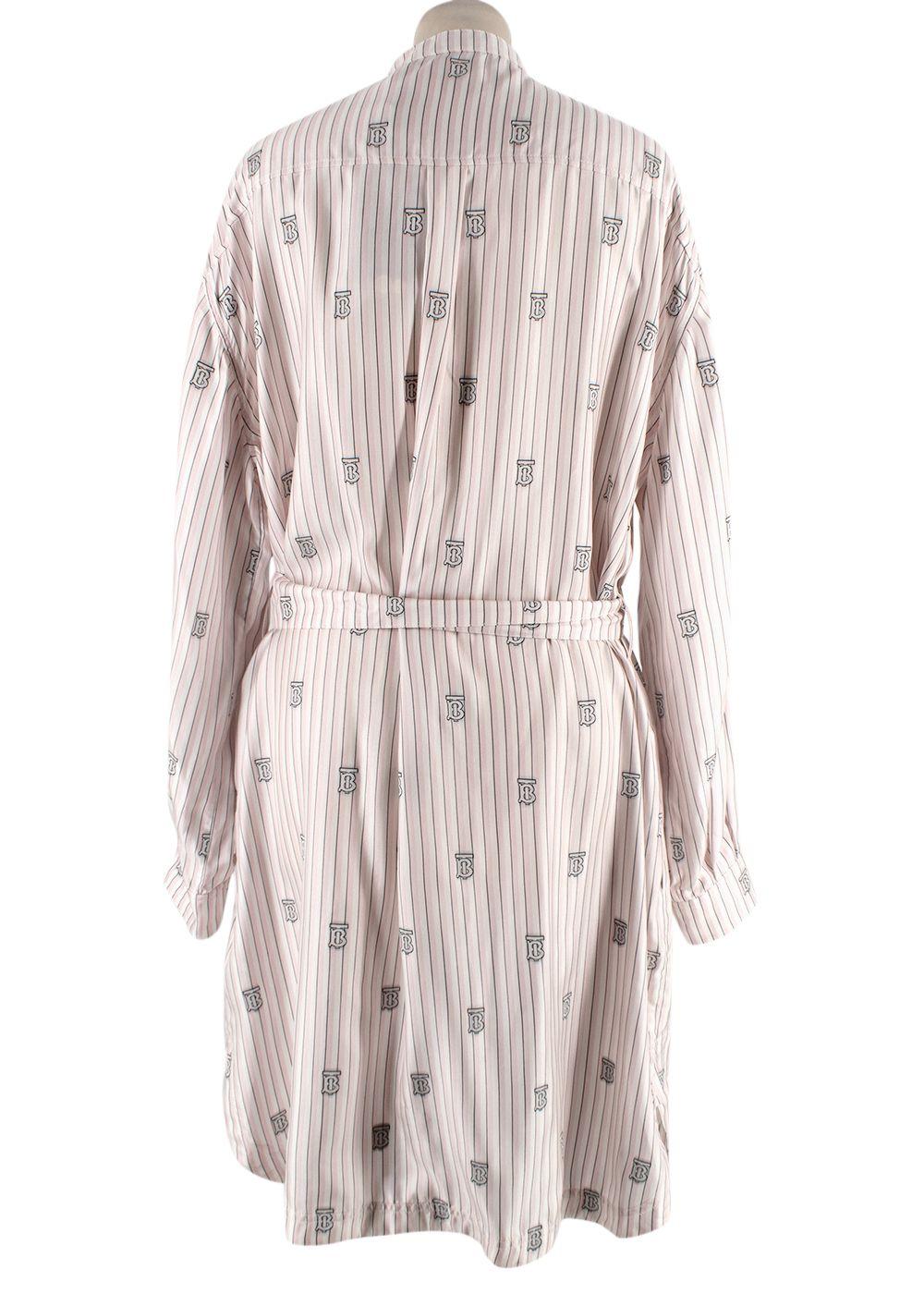 Burberry Pink and White Striped Elina Logo Print Shirt Dress
