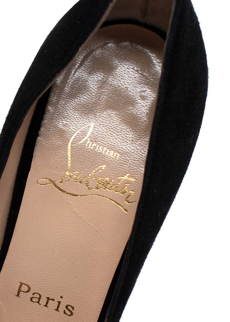 Louboutin Black Suede Peep Toe Pump Heels