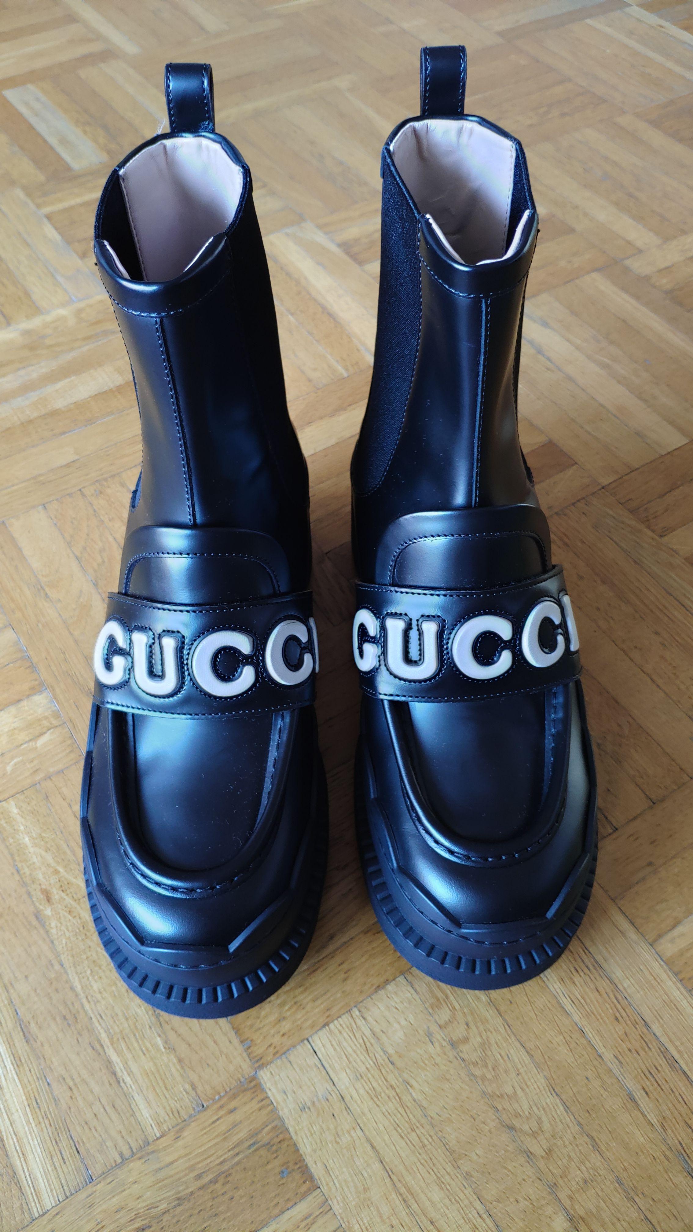 Gucci Black Logo Platform Leather Boots