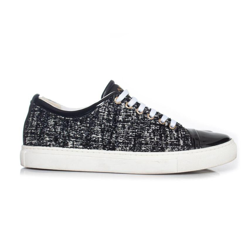 Black & white tweed low top trainers