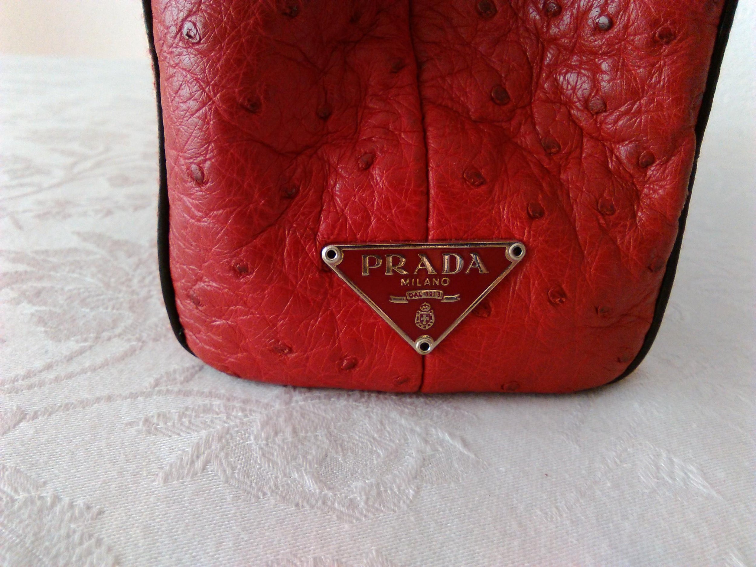 Prada  Red Ostrich  leather Handbag