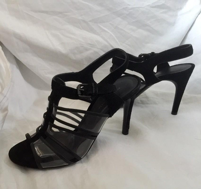 Bottega Veneta black leather transparent heeled sandals