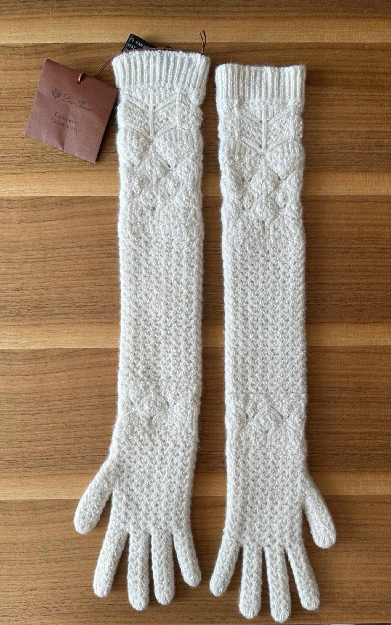 Loro Piana White Long Cashmere Gloves