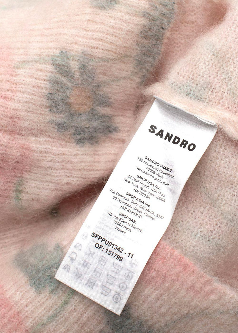 Sandro Pink Floral Mohair Blend Sweater Vest