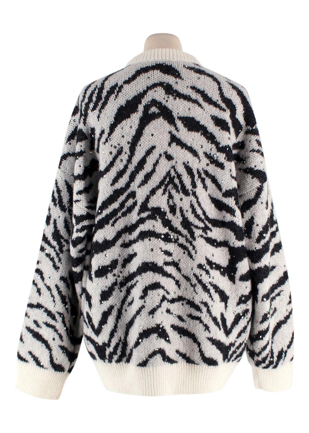 Alessandra Rich Zebra Print Embellished Mohair Cardigan