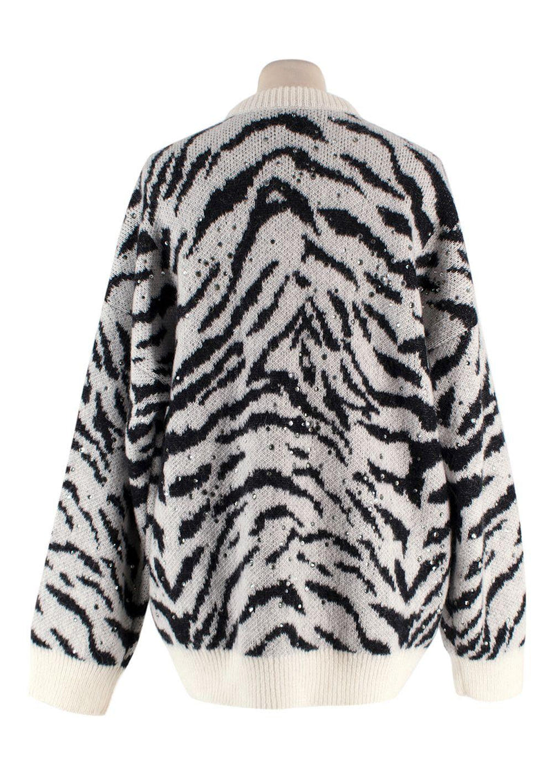 Alessandra Rich Zebra Print Embellished Mohair Cardigan