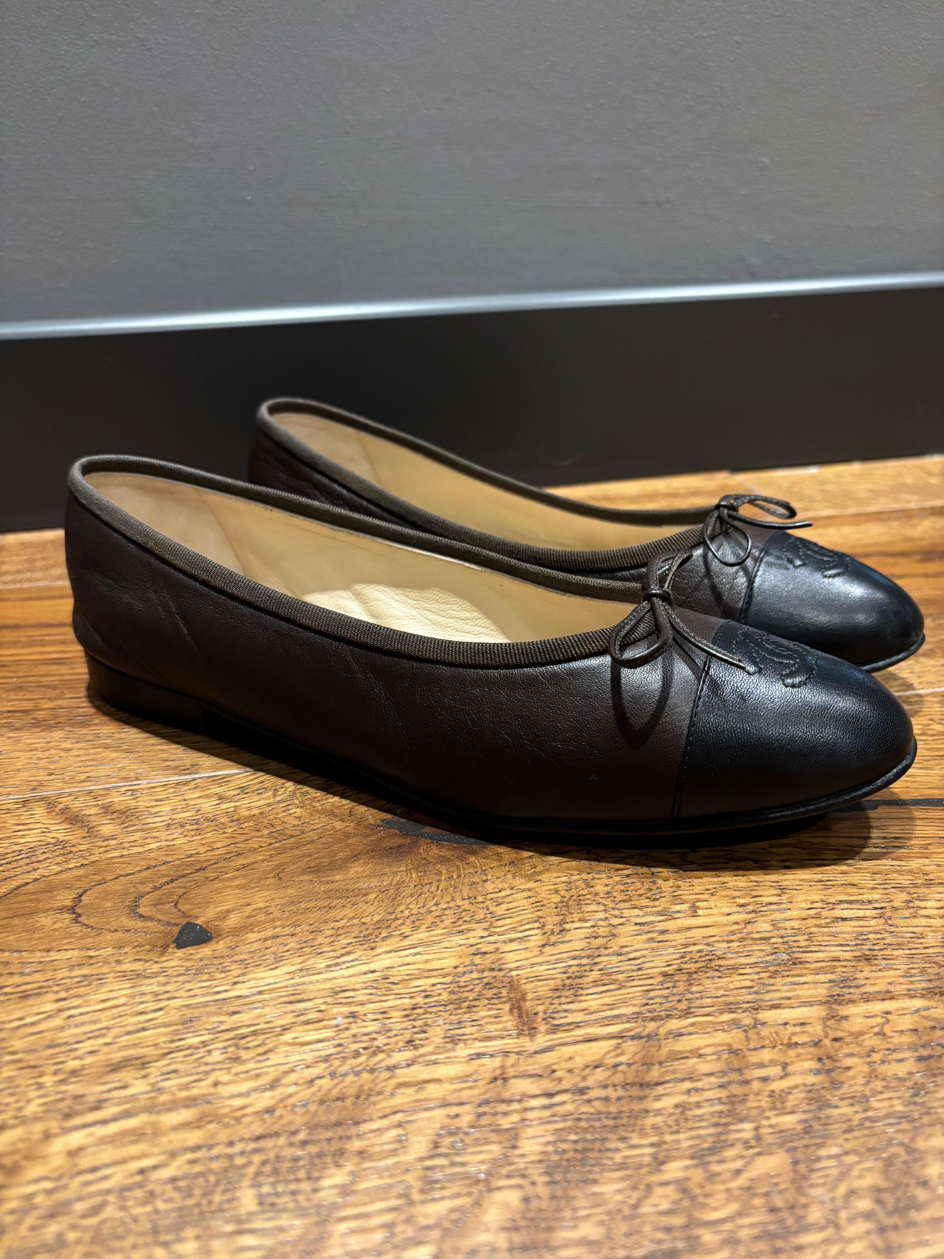 Chanel Black Leather Ballet Flats