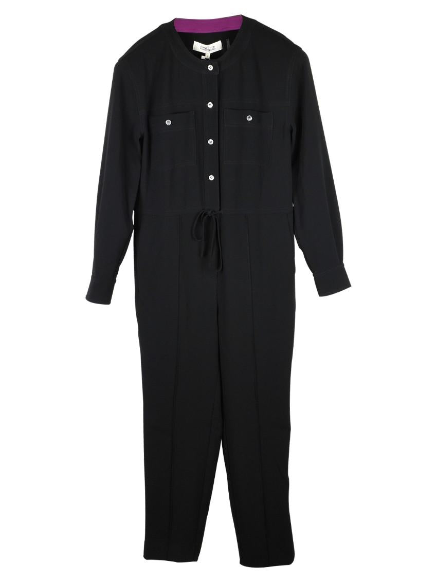 DVF Sybil Drawstring Waist Black Jumpsuit