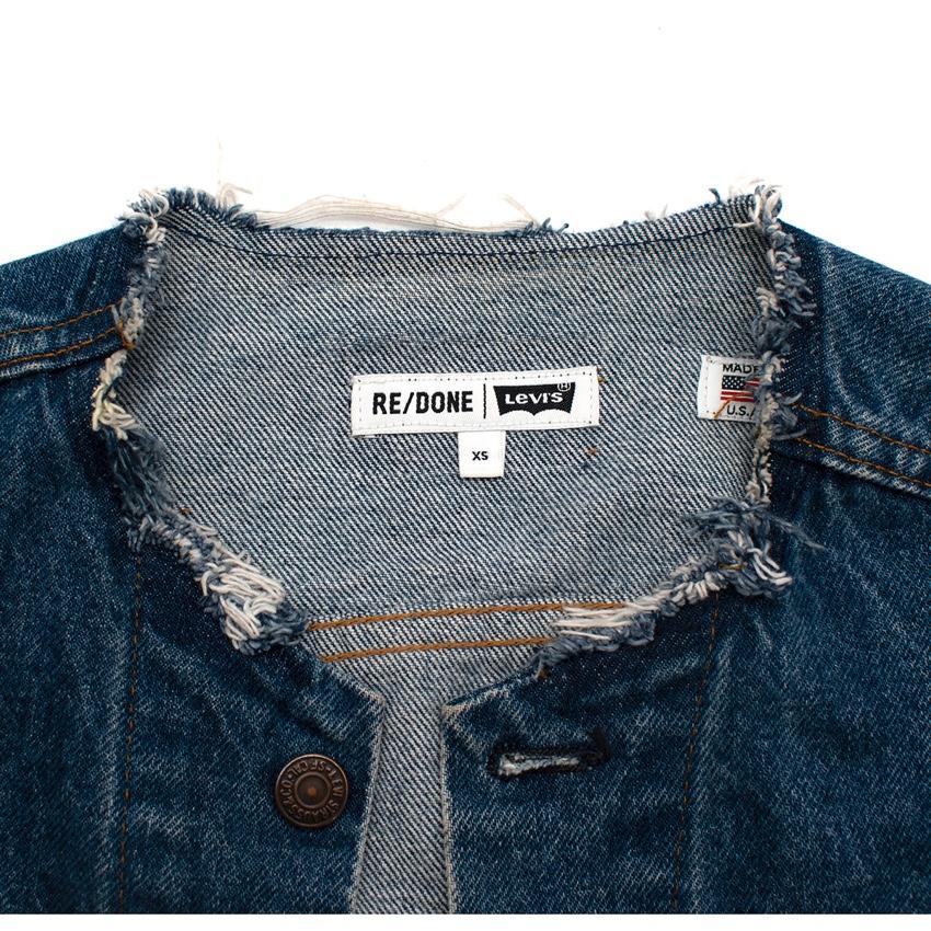 RE/DONE Levis Mid-Wash Distressed Collarless Denim Jacket