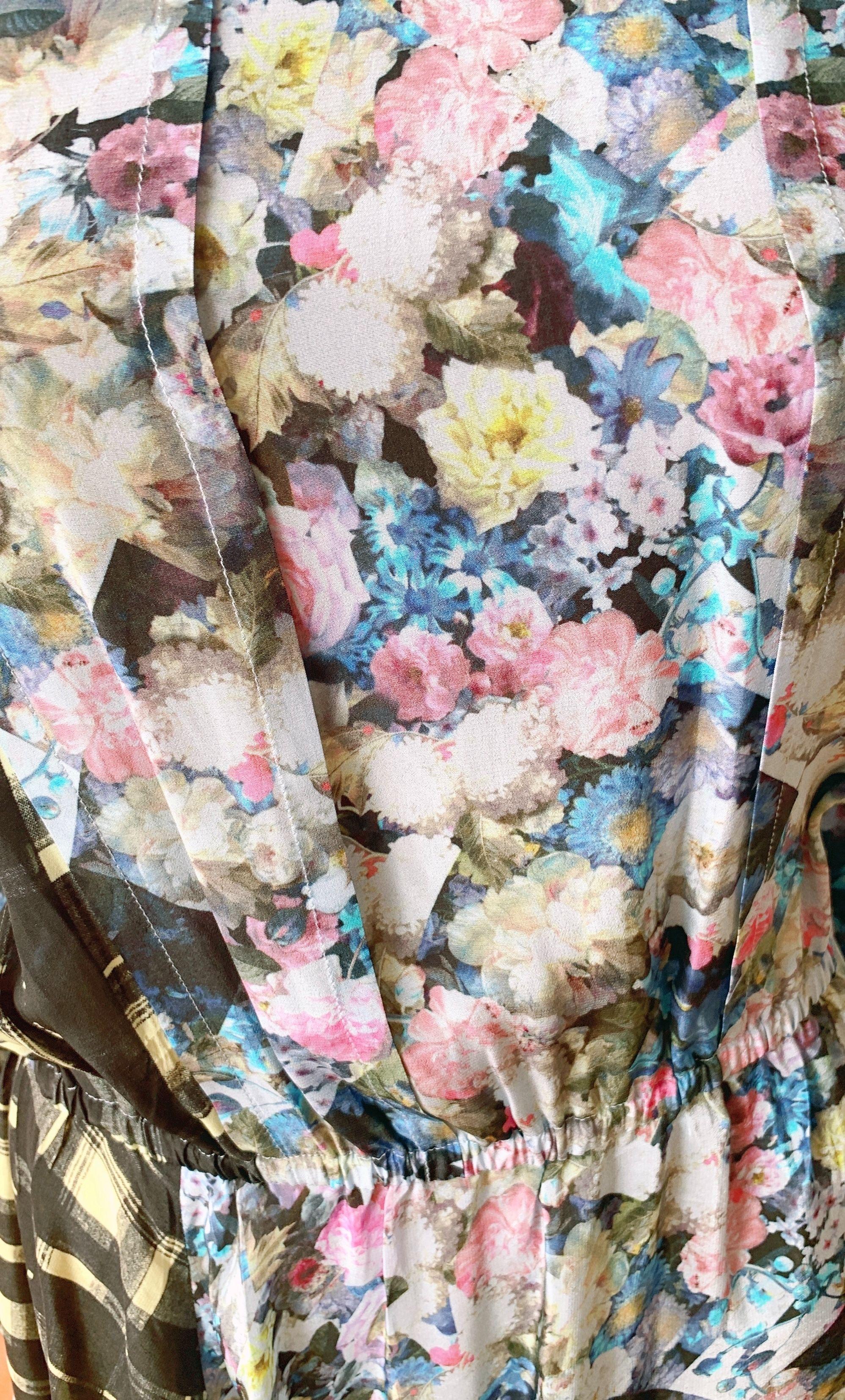 Line Abstract Floral & Checkered Print Kara Dress