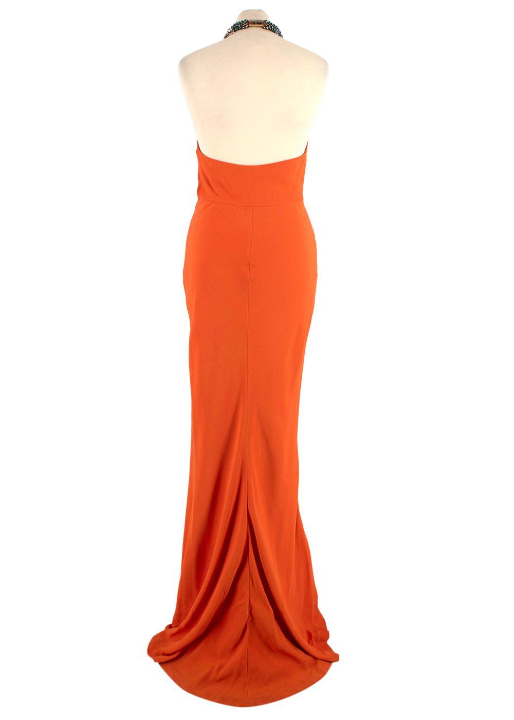 Alexander McQueen Orange Silk Crepe Crystal Halterneck Gown