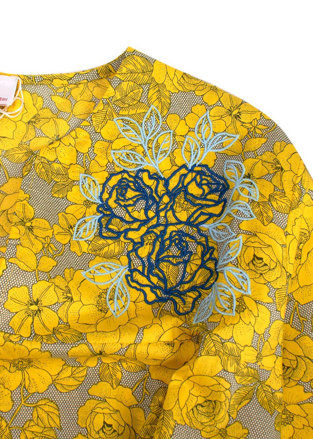 Elegant Embroidery Yellow Floral Belted Kaftan
