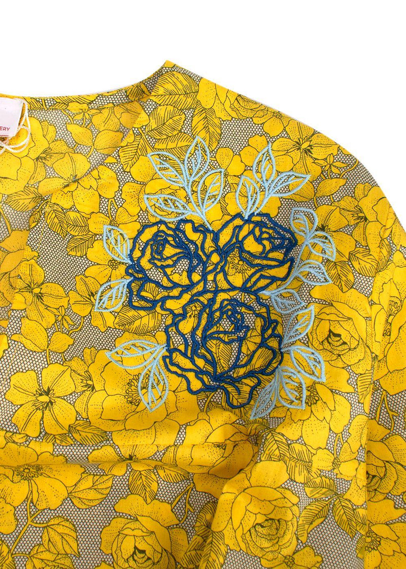 Elegant Embroidery Yellow Floral Belted Kaftan