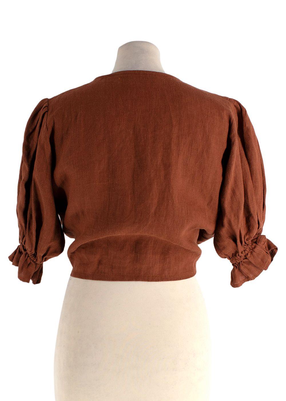 Faithfull The Brand Brown Tie Front Linen Top and Wide Leg Trouser Set