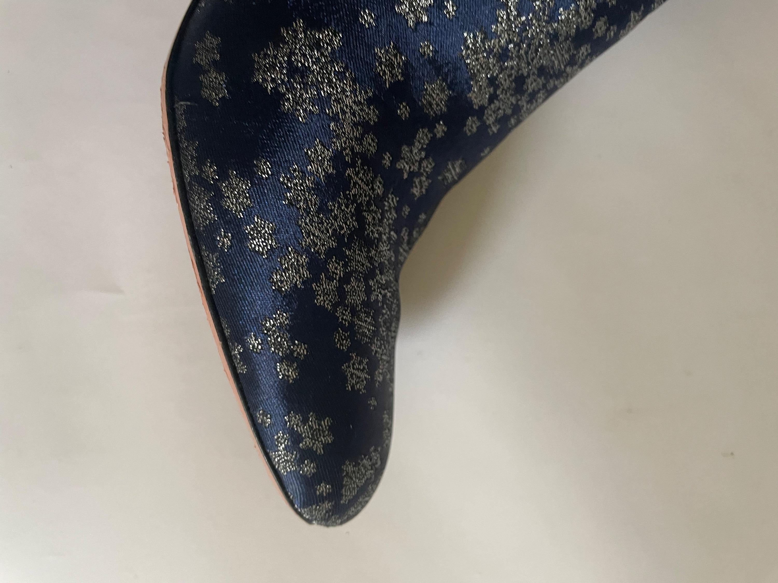 Navy Satin Jacquard Ankle Boots