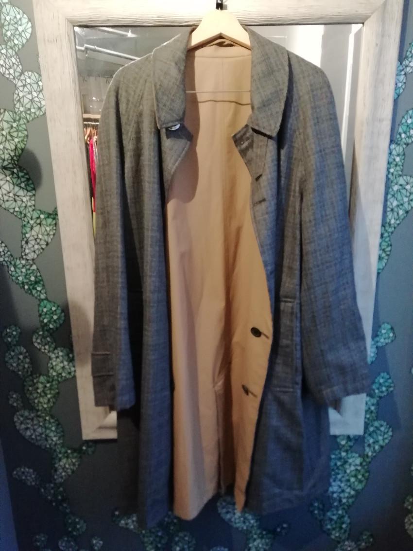 Lanvin Grey Check Tweed & Tan Reversible Mac