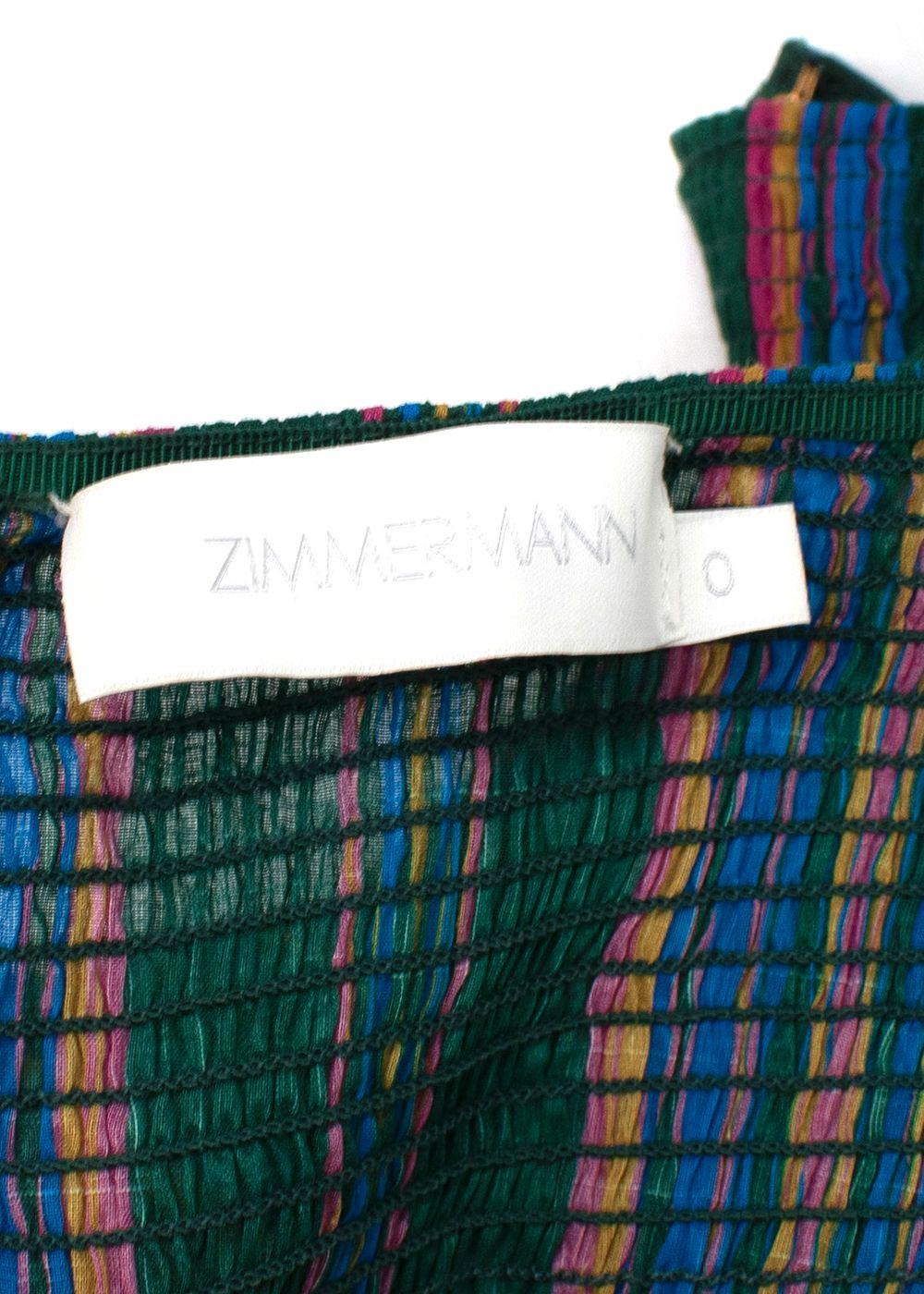 Zimmermann Dark Green Ruffled Striped Halterneck Maxi Dress