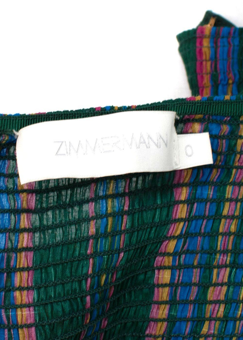 Zimmermann Dark Green Ruffled Striped Halterneck Maxi Dress