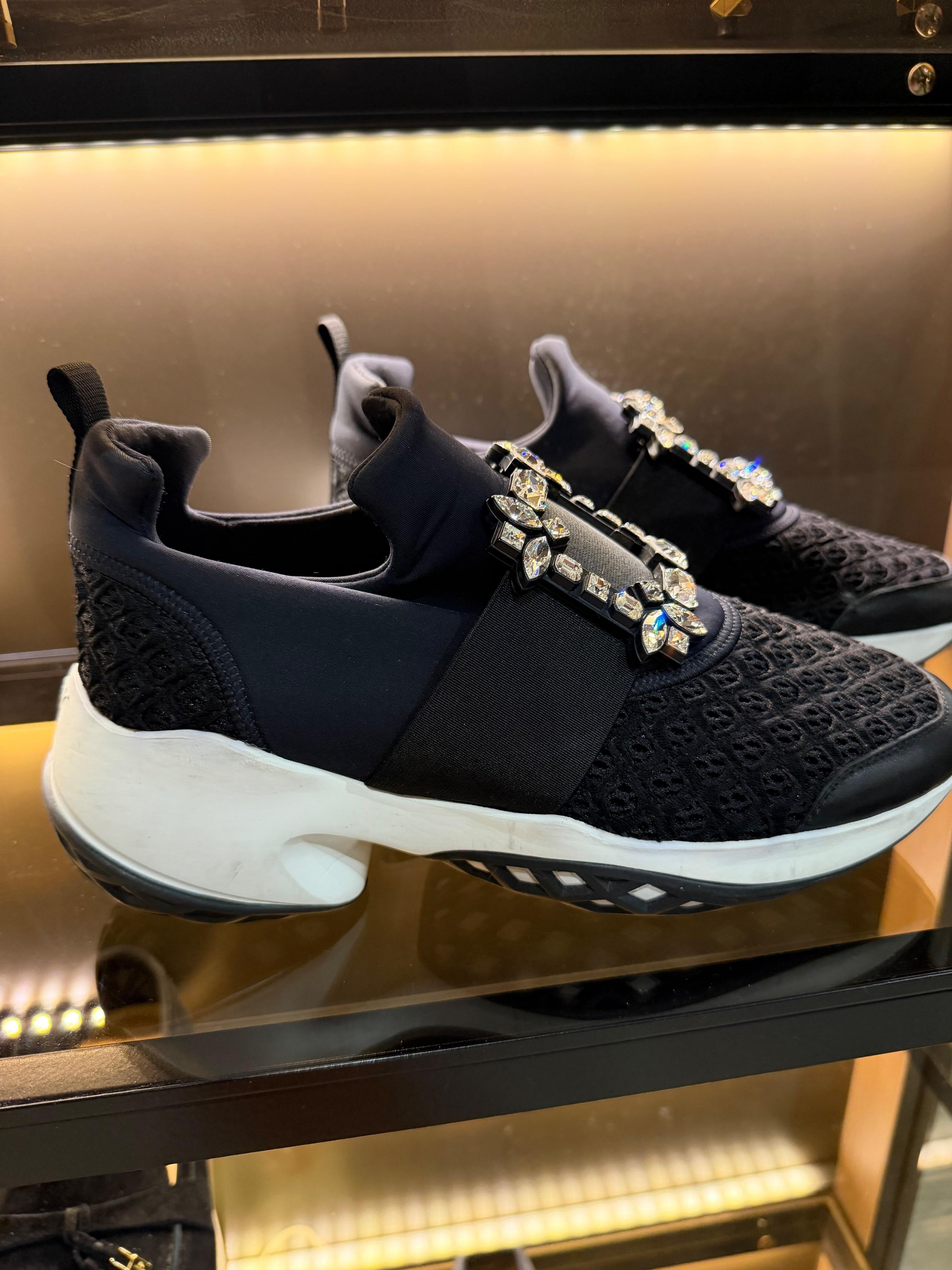 Roger Vivier Crystal Embellished Buckle SlipOn Sneakers