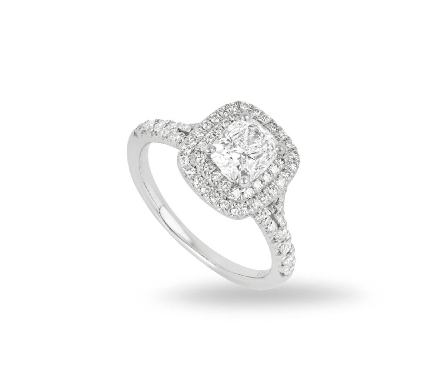 platinum & white diamond cushion cut engagement ring 1.01ct 51.5EU
