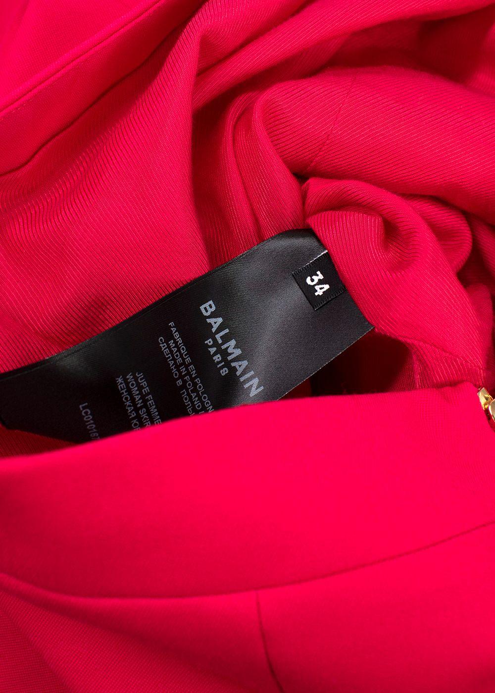 Hot Pink High Waist Grain De Poudre Wool Pencil Skirt