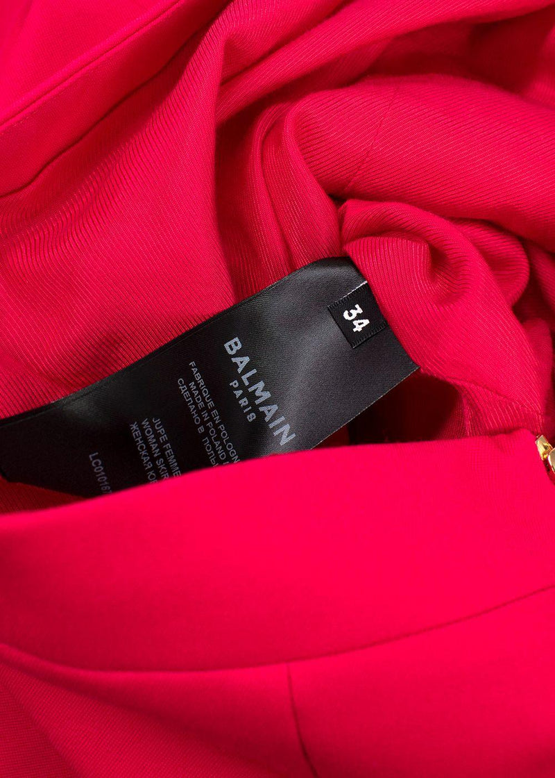 Hot Pink High Waist Grain De Poudre Wool Pencil Skirt