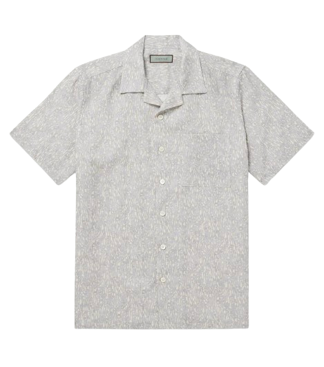 Canali Grey Botanical Pattern Short Sleeve Linen Shirt