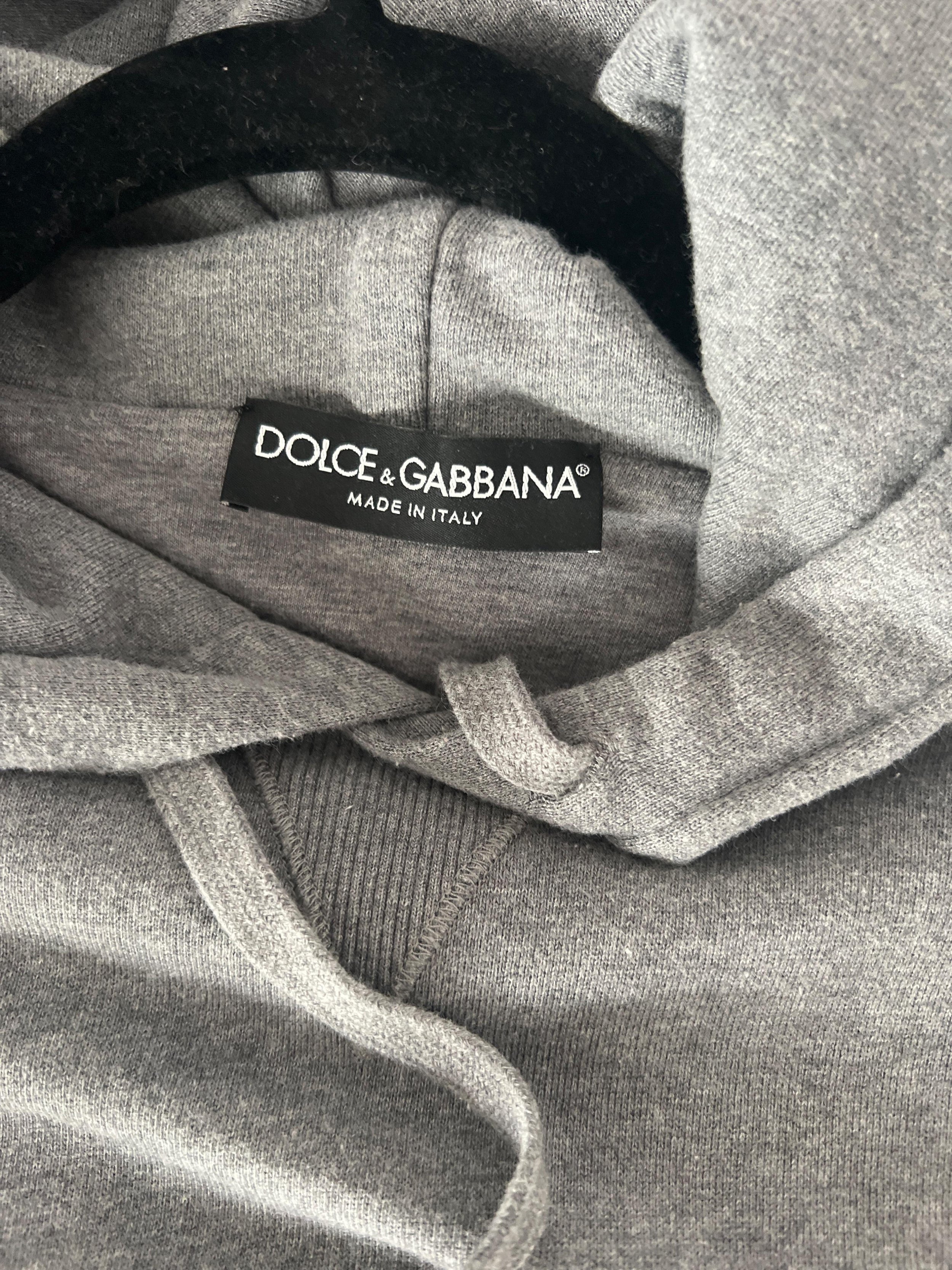 DG Family Embroidered Grey Cotton Hoodie