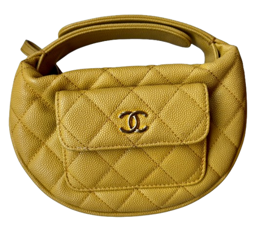 Chanel Yellow Caviar Leather Polly Pocket  Hobo Pouch