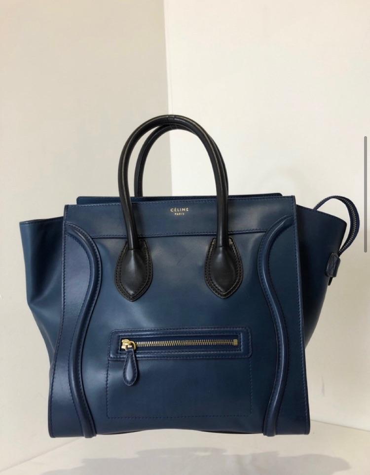 Blue Leather Mini Luggage Tote
