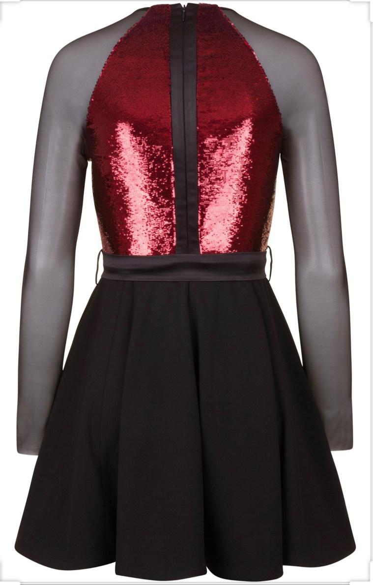 Hasan Hejazi Black & Red Sequin Skater Mini Dress