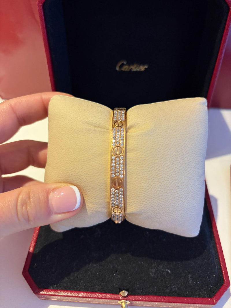 Cartier Full Pave Set Diamond Rose Gold Love Bracelet 17 with box and receipt