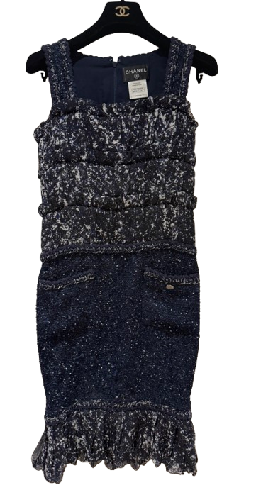 Silk Tweed Navy Dress
