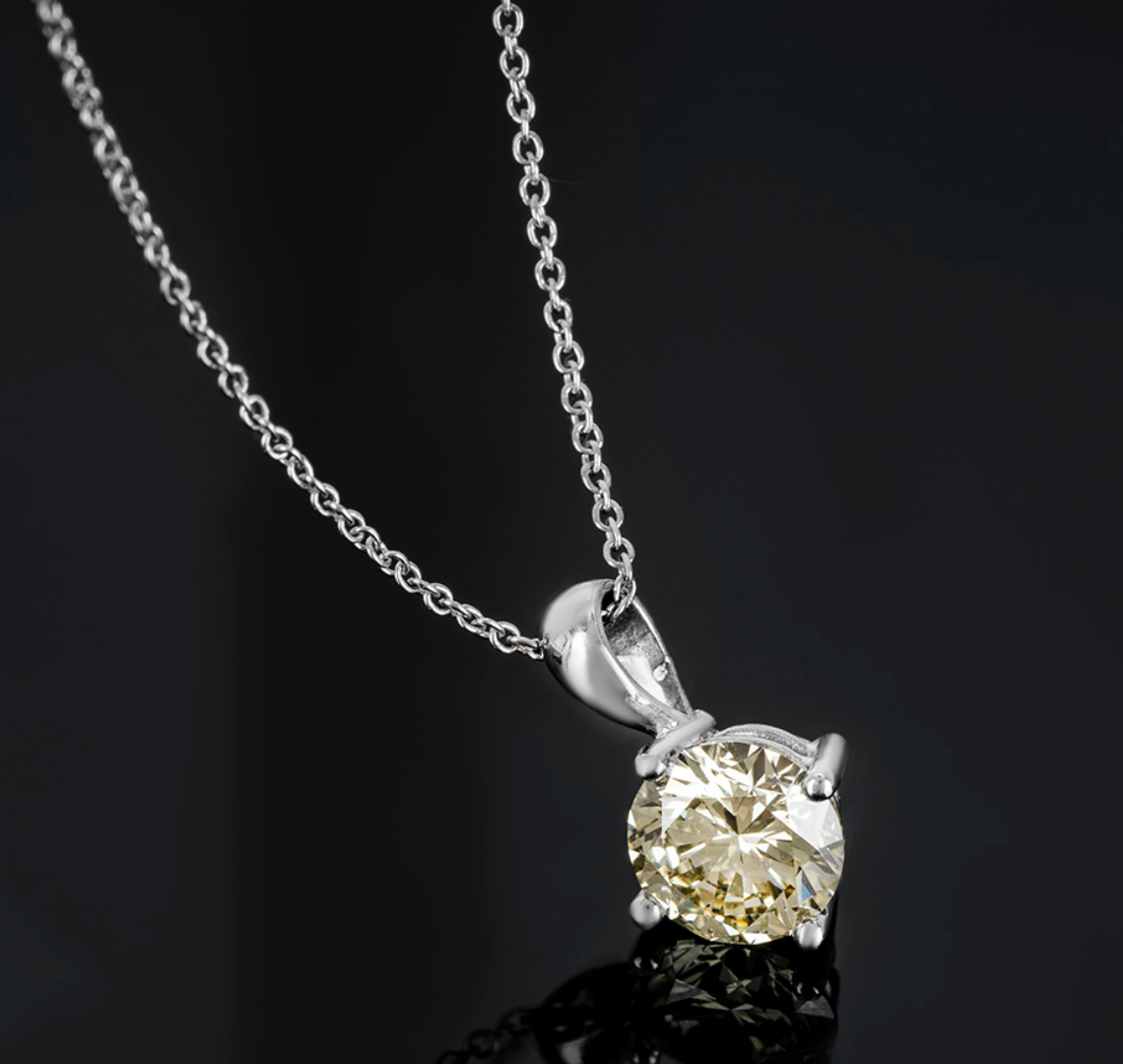 White Gold Round Brilliant Cut Diamond Pendant Necklace 1.50ct
