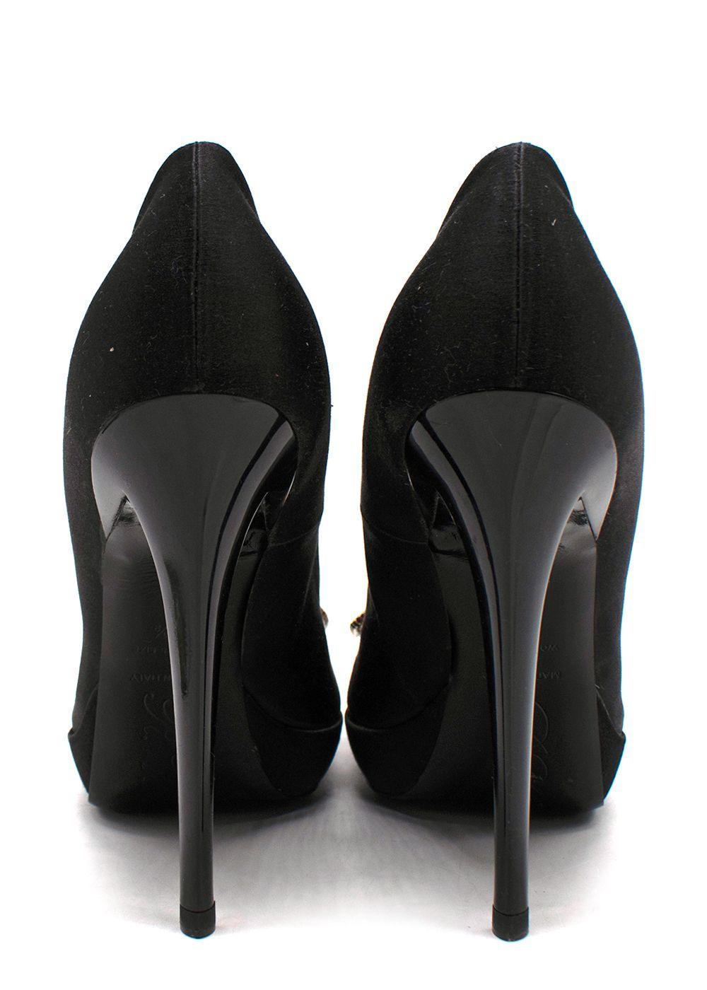 Roger Vivier Black Crystal-Embellished Satin Platform Pumps