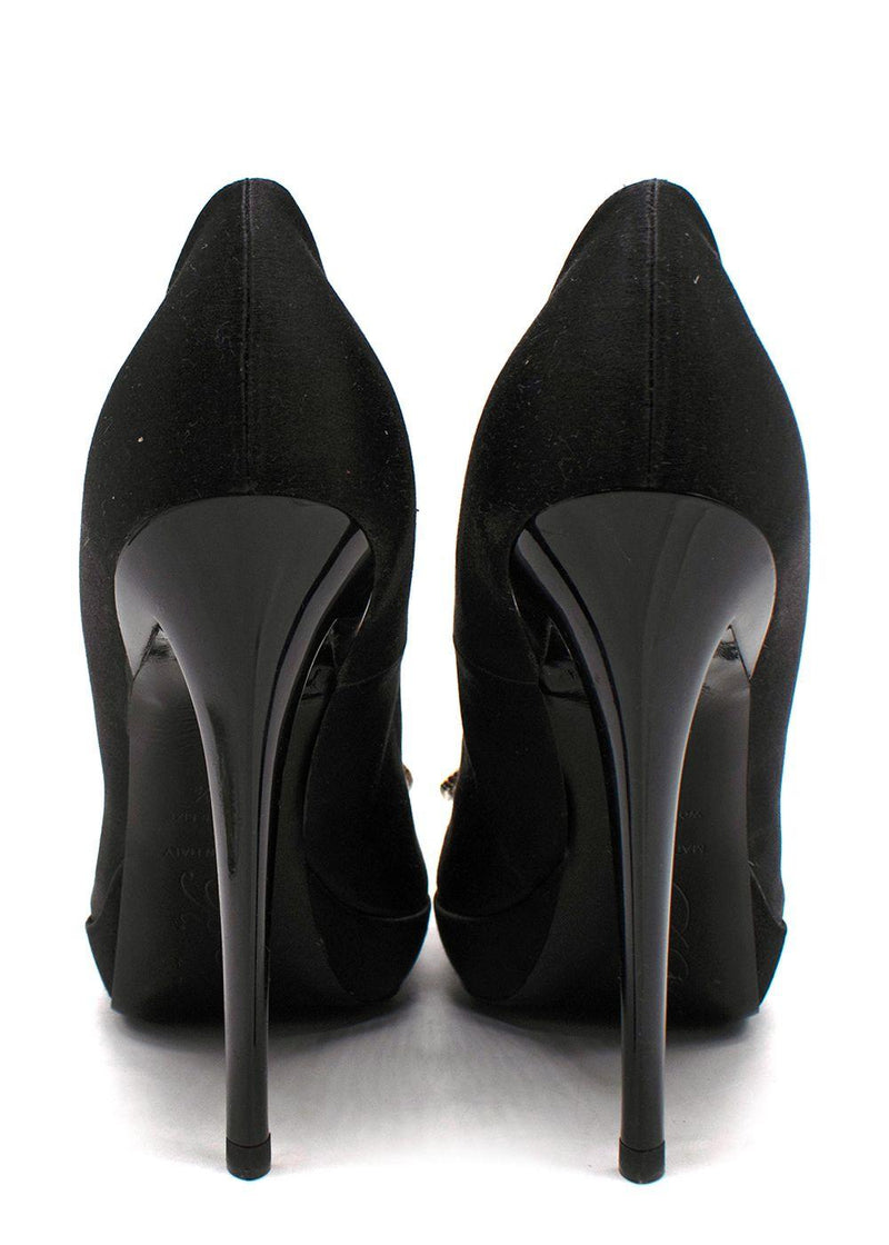 Roger Vivier Black Crystal-Embellished Satin Platform Pumps