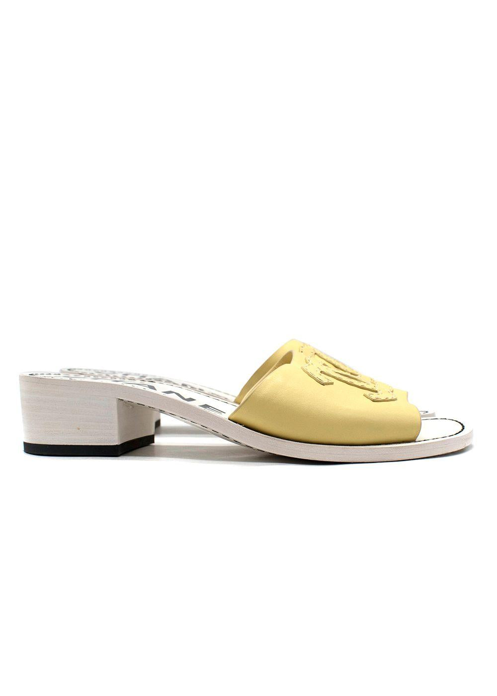 Chanel Yellow Leather Mule Sandals