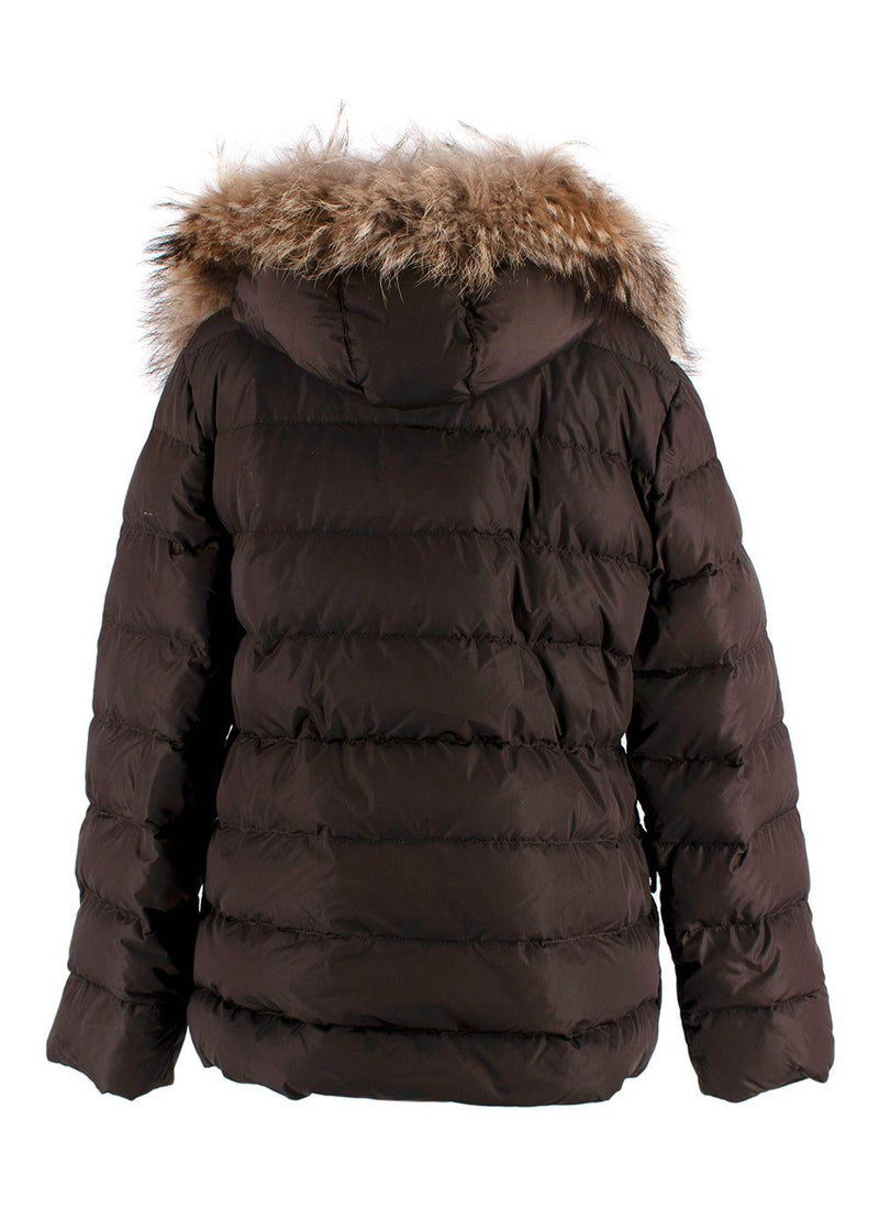 Moncler Brown Puffer Jacket with Fur Trim