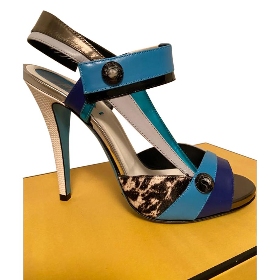 Fendi textured Leather & Calf Hair Multicoloured Sandals
