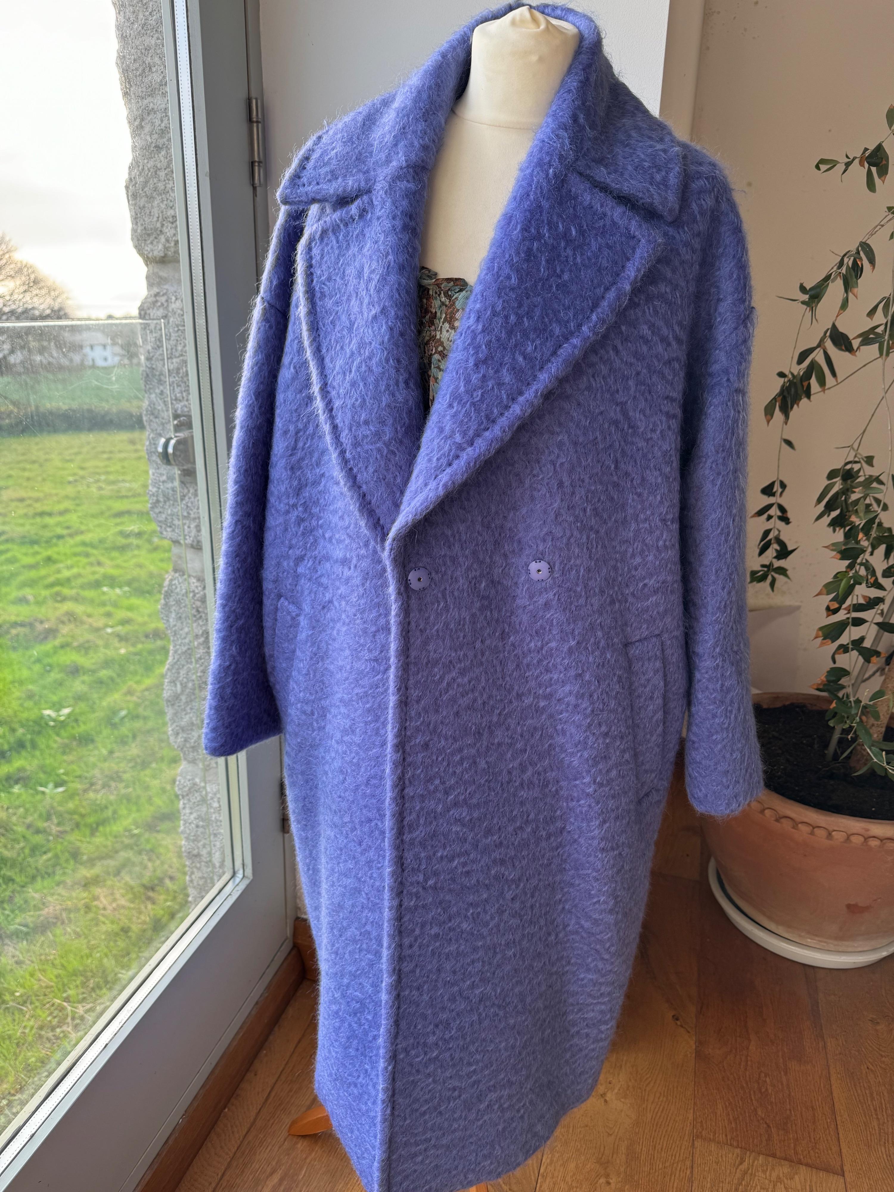 S Max Mara Blue Longline Wool Coat