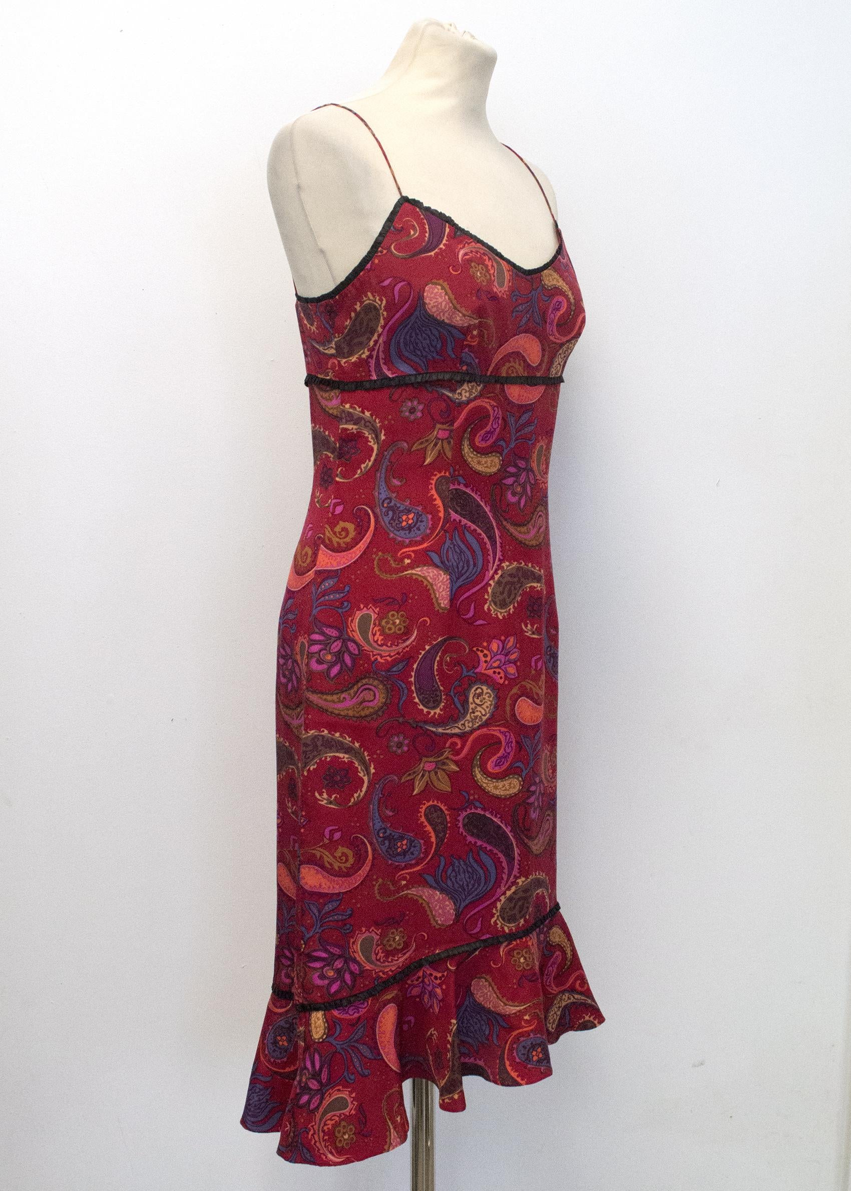 Nicole Miller red Paisley Print Silk Dress