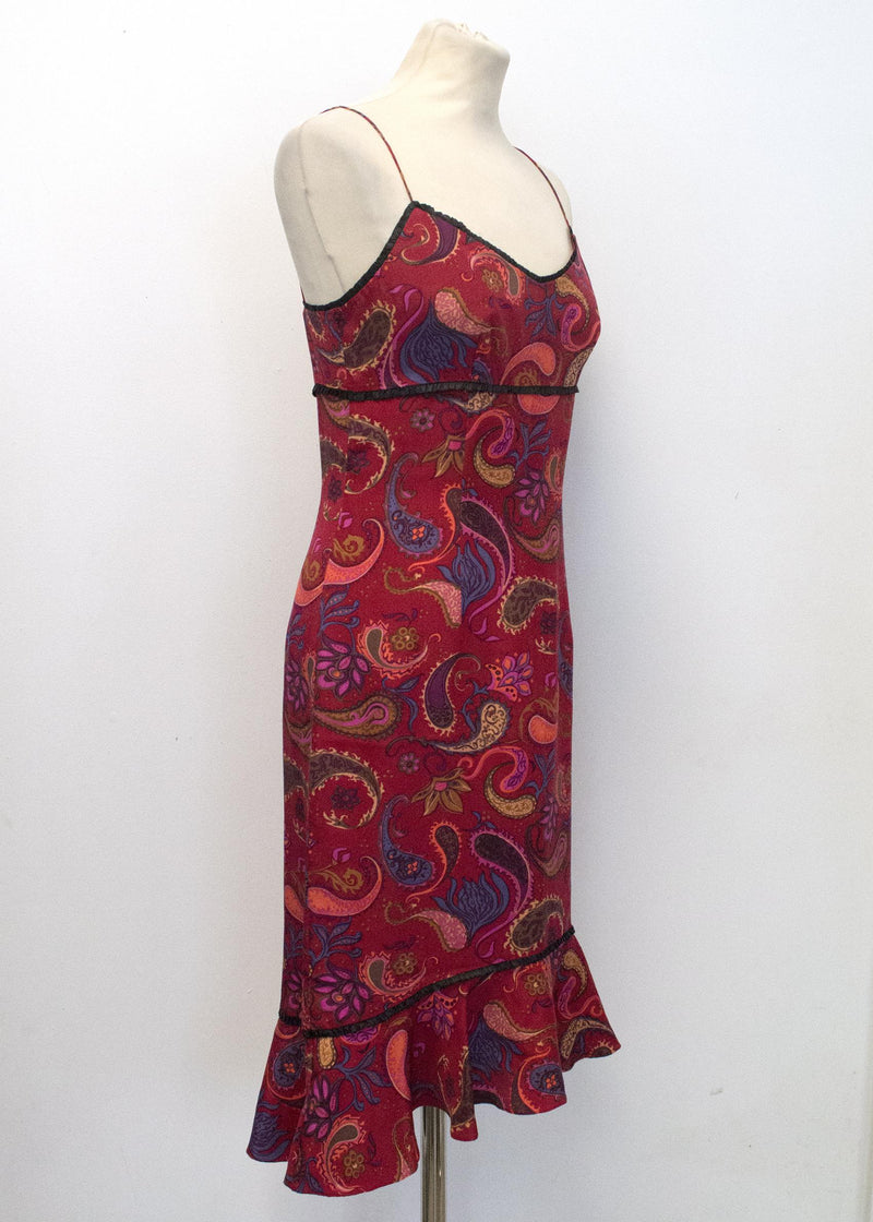 Nicole Miller red Paisley Print Silk Dress