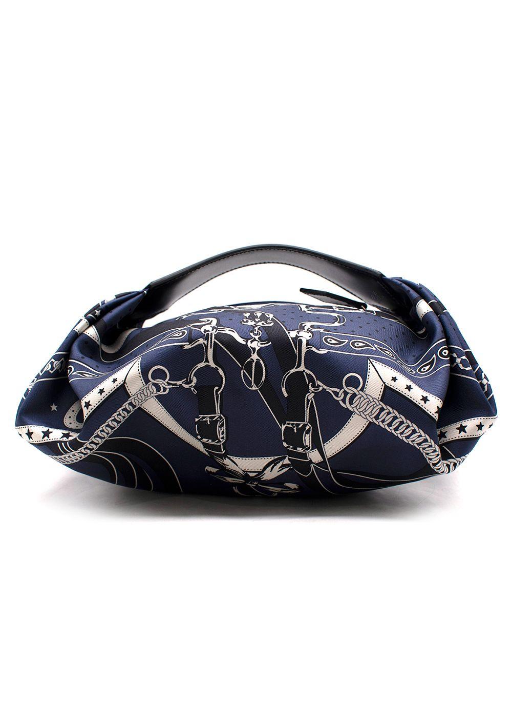 Hermes Navy Printed Silk Balusoie Bag