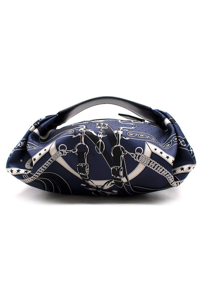 Hermes Navy Printed Silk Balusoie Bag