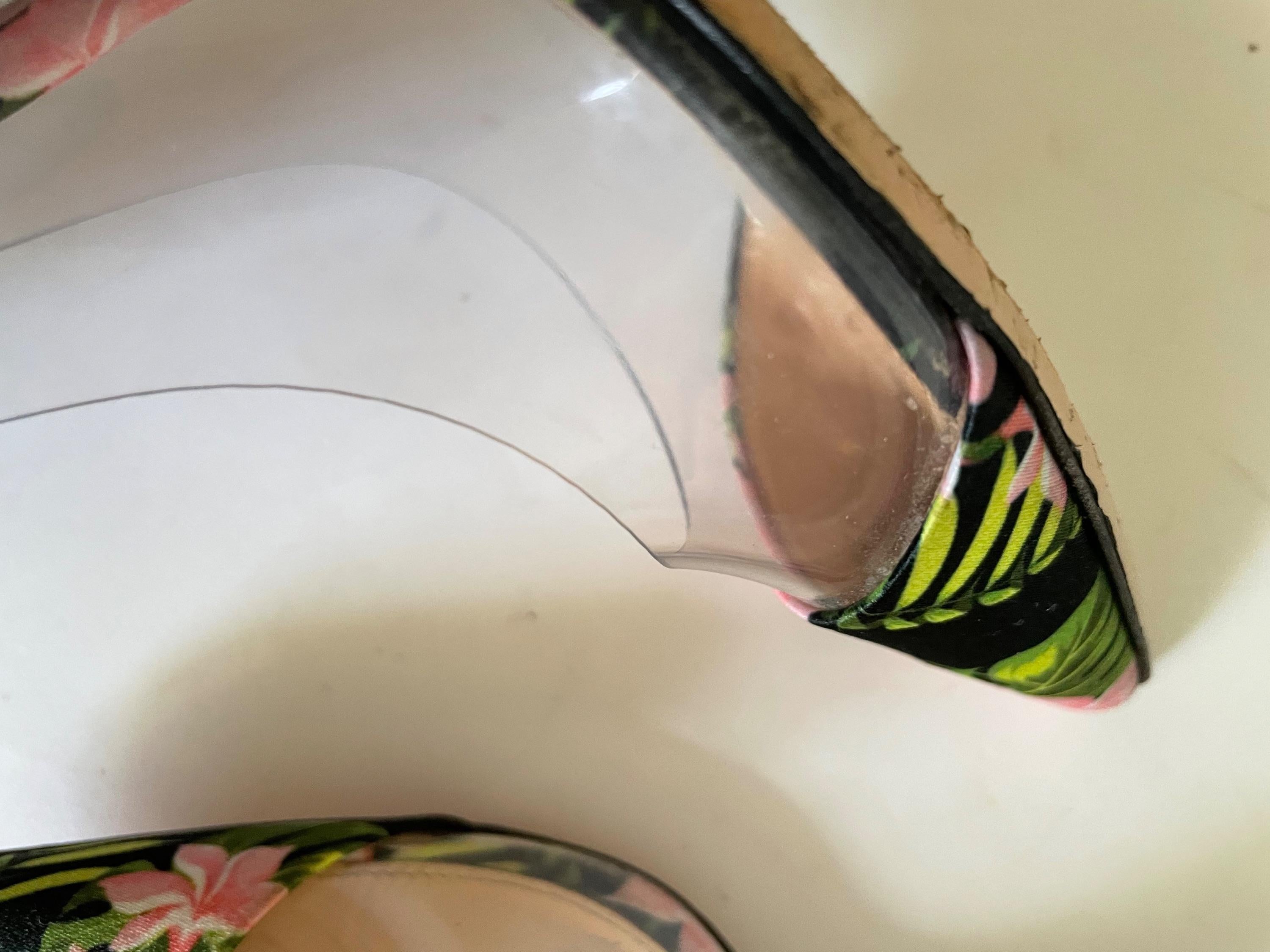 floral satin & PVC Plexi heeled pumps