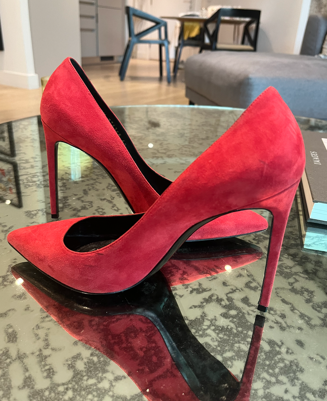 Red Suede Pointed Toe Pumps