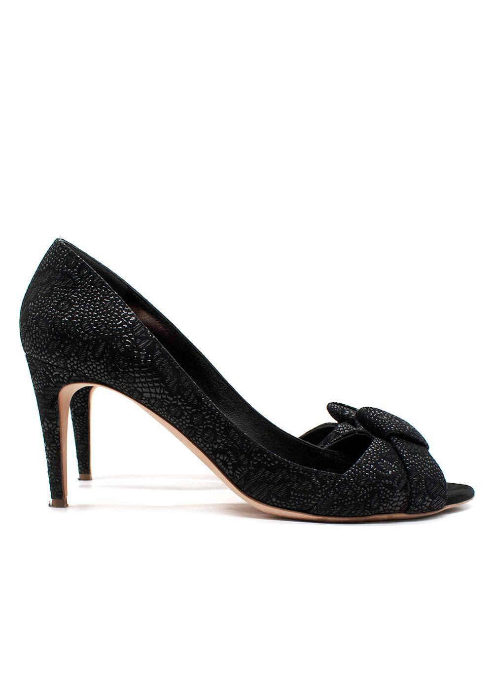 Rupert Sanderson Black Peep Toe Mid Heel Pumps