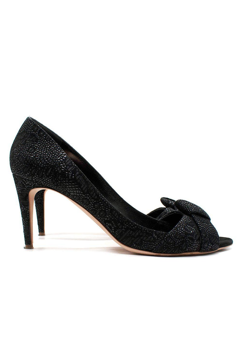Rupert Sanderson Black Peep Toe Mid Heel Pumps